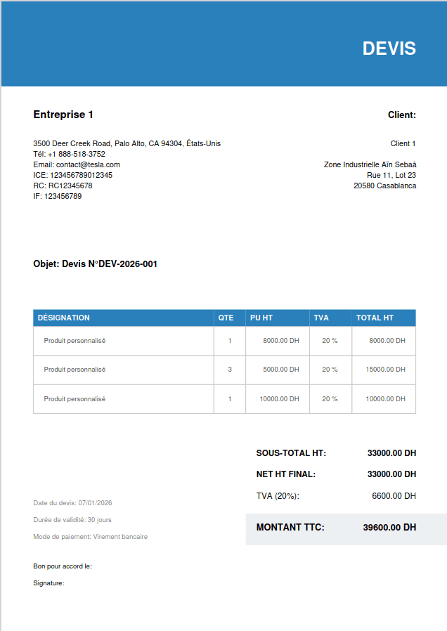 Exemple de devis professionnel
