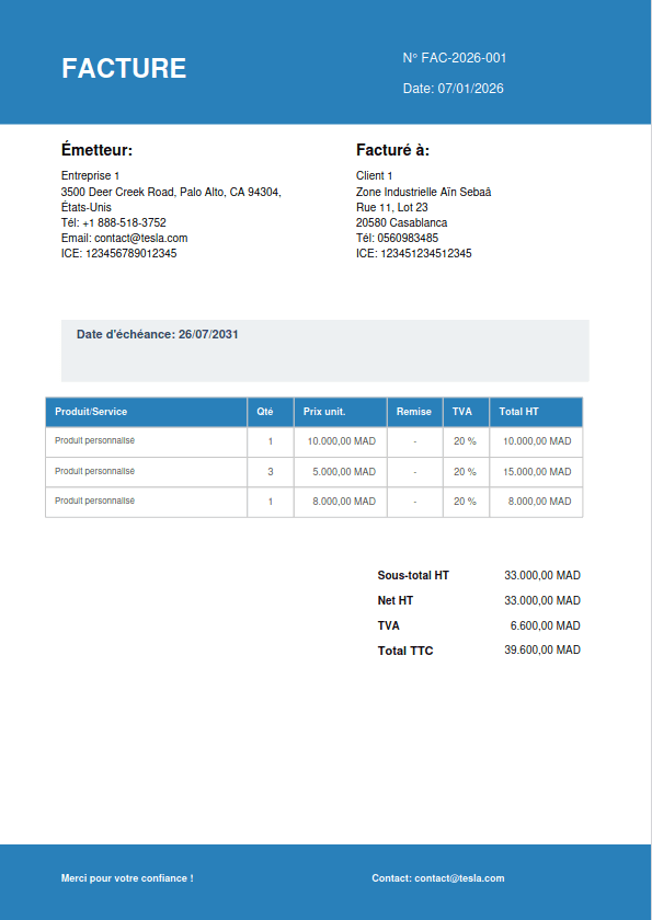 Exemple de facture professionnelle
